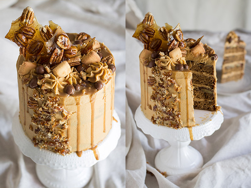 Muscovado Cake with Pecans, Cream Cheese Frosting & Muscovado Glaze